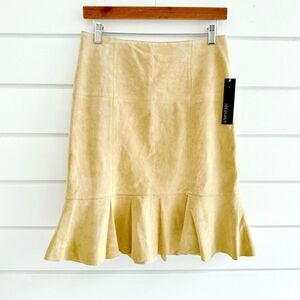 Ideology Women’s 100% Leather Audrey Knee Length Bottom Pleat Skirt NWT Size 4